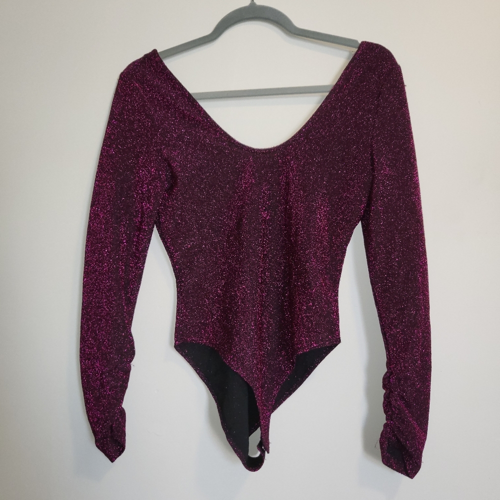 ZARA Sparkly Magenta Long Sleeve Body Suit